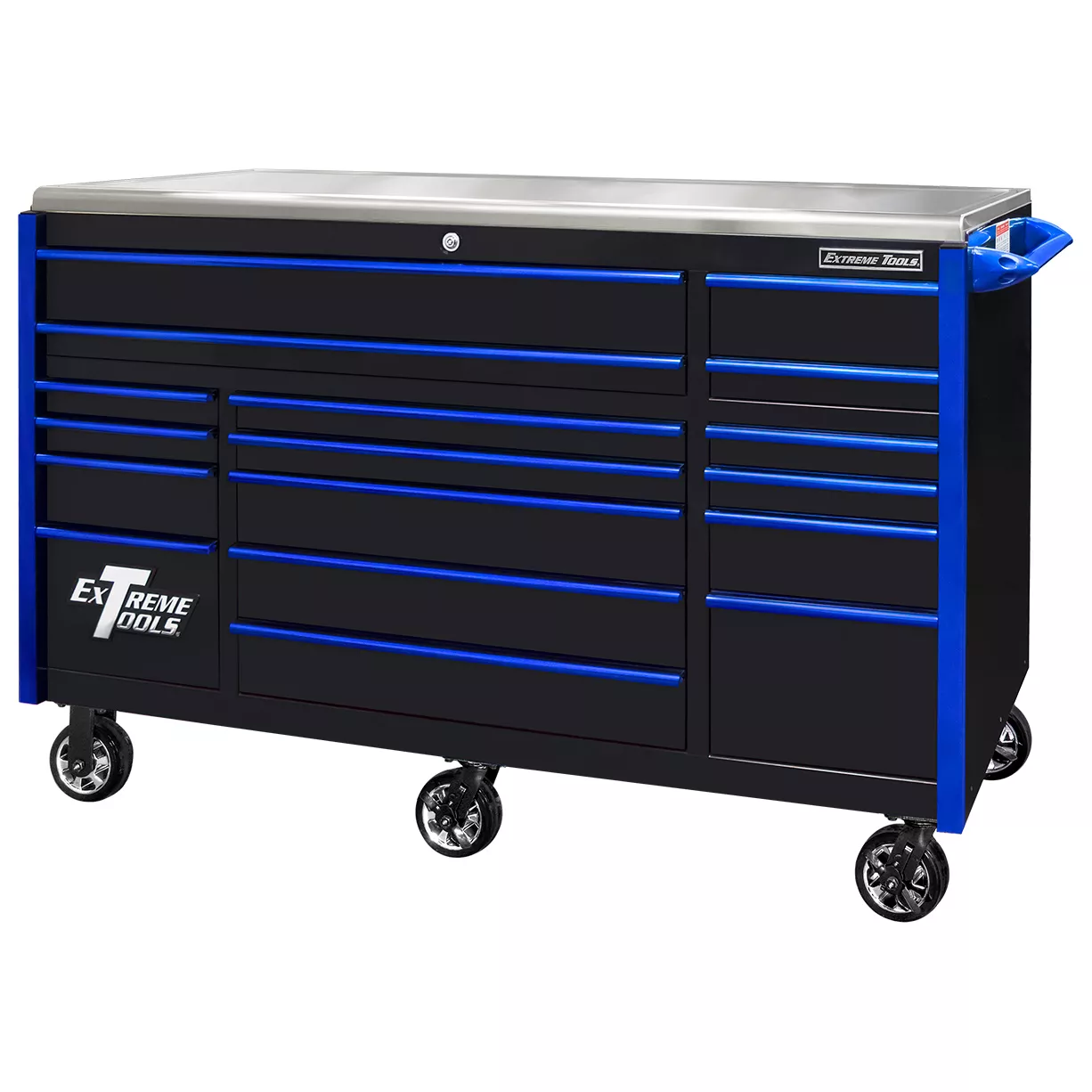 Extreme Tools Professional 72" Quick Release 17-Drawer Triple Bank Roller Cabinet - Image 13