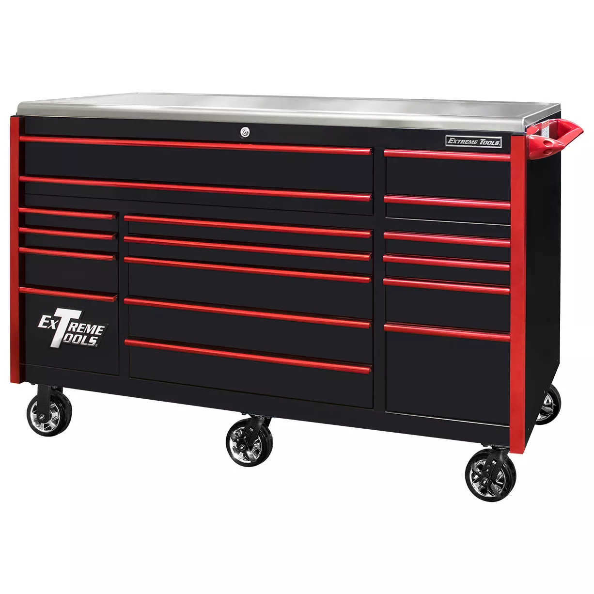 Extreme Tools Professional 72" Quick Release 17-Drawer Triple Bank Roller Cabinet - Image 14