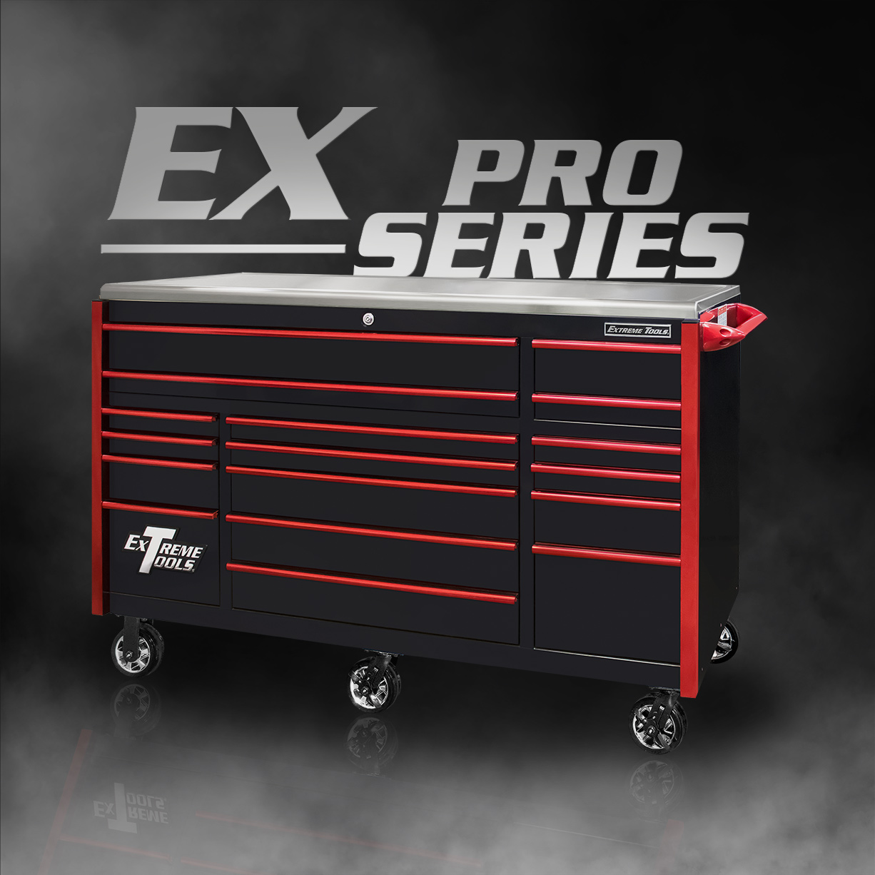 Extreme Tools EX3304TCMBBK 33Wx22-7/8Dx44-1/4H 4 Drawer Matte Black Deluxe Tool Cart w/ Bumpers