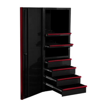 EXQ Series 24x30 in. 4 Drawer and 2 Shelf Pro Side Cabinet Black w Red Handles - EX2404SCQBKRD-OPEN