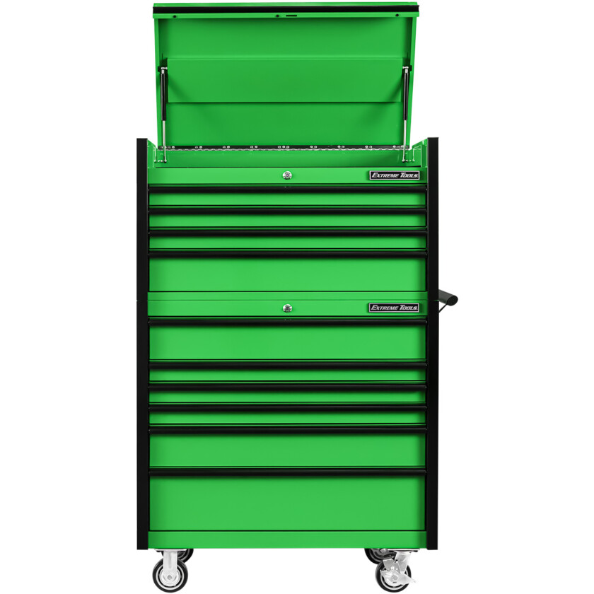 DX4110CRGK-Green with Black Drawer Pulls-FRONT-OPEN-EXTREME TOOLS
