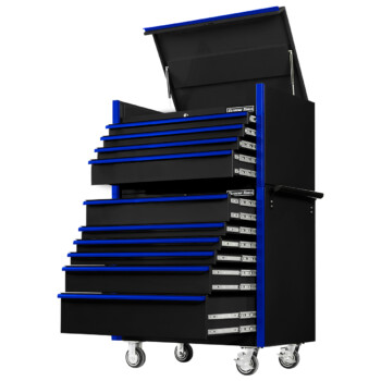 DX4110CRKU-Black with Blue Drawer Pulls-RIGHT-OPEN-EXTREME TOOLS