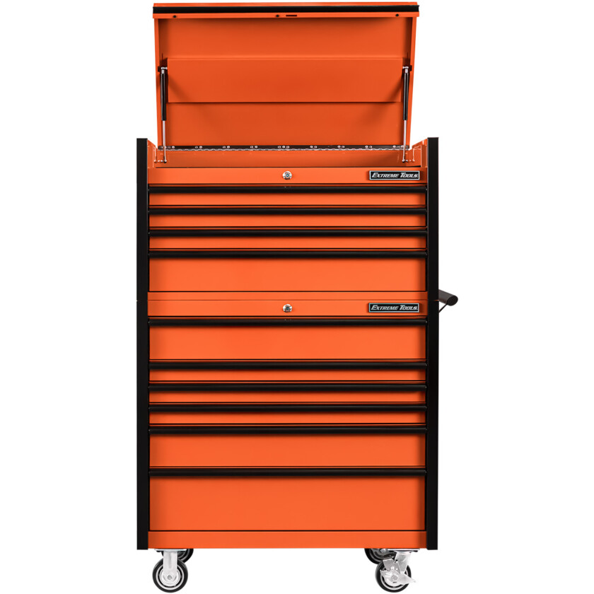 DX4110CROK-Orange with Black Drawer Pulls-FRONT-OPEN-EXTREME TOOLS