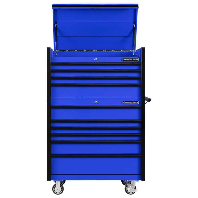 DX4110CRUK-Blue with Black Drawer Pulls-FRONT-LID-OPEN-EXTREME TOOLS