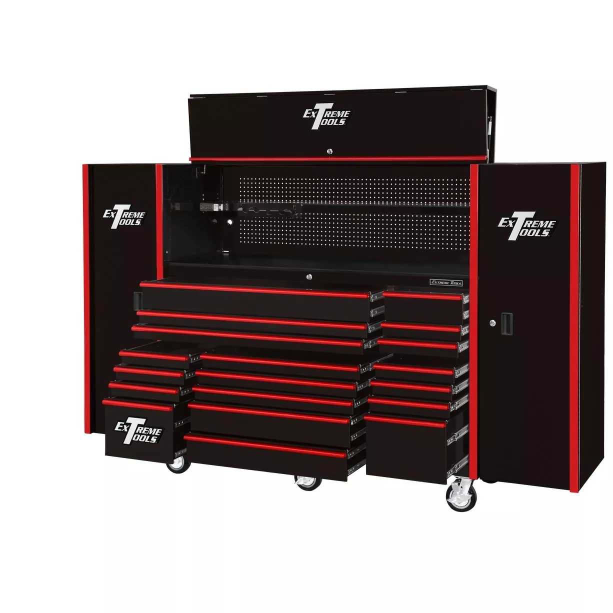 Extreme Tools 72" x 25" 19 Drawers Roller, Hutch & 2 Side Lockers Combo - Image 1