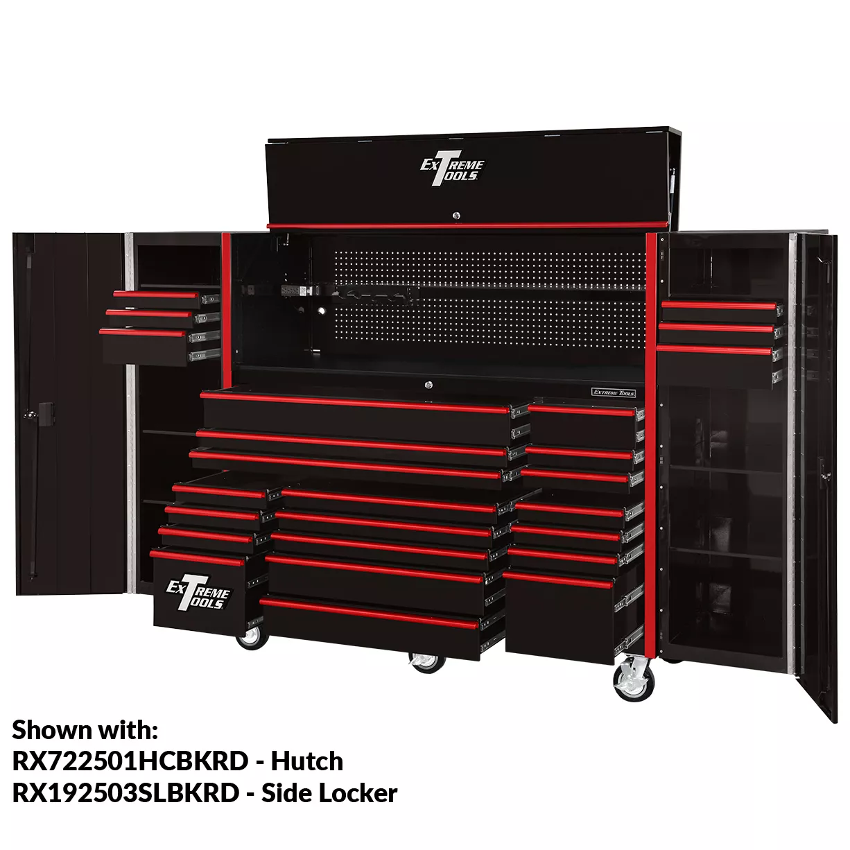 Extreme Tools® RX Series 72” 19 Drawer Professional Triple Bank Roller Cabinet with 150 lbs. drawer slides - Image 5