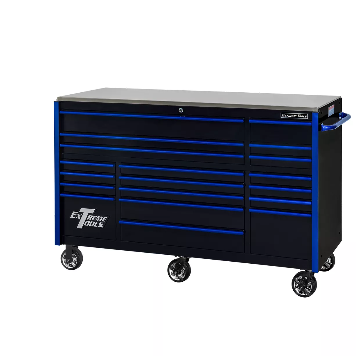 Extreme Tools® RX Series 72” 19 Drawer Professional Triple Bank Roller Cabinet with 150 lbs. drawer slides - Image 14