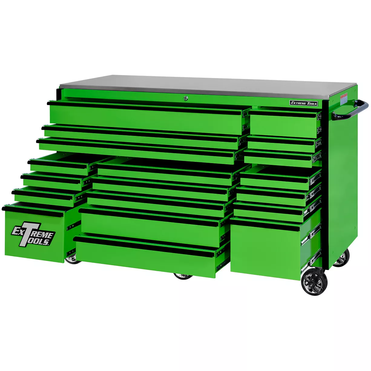 Extreme Tools® RX Series 72” 19 Drawer Professional Triple Bank Roller Cabinet with 150 lbs. drawer slides - Image 10