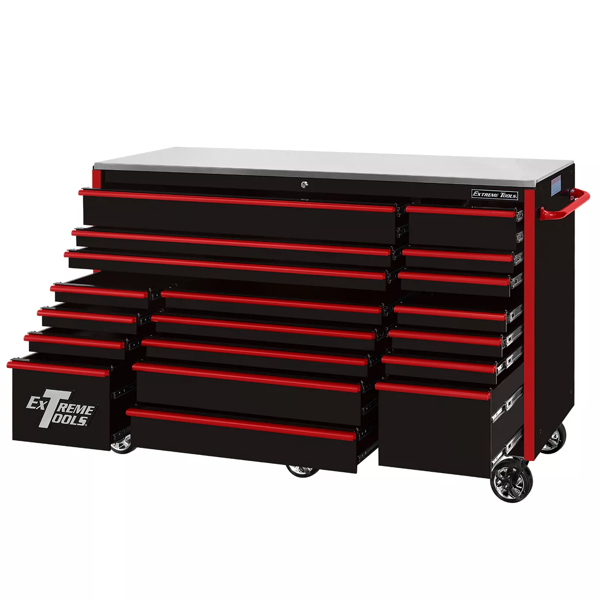 Extreme Tools® RX Series 72” 19 Drawer Professional Triple Bank Roller Cabinet with 150 lbs. drawer slides - Image 2