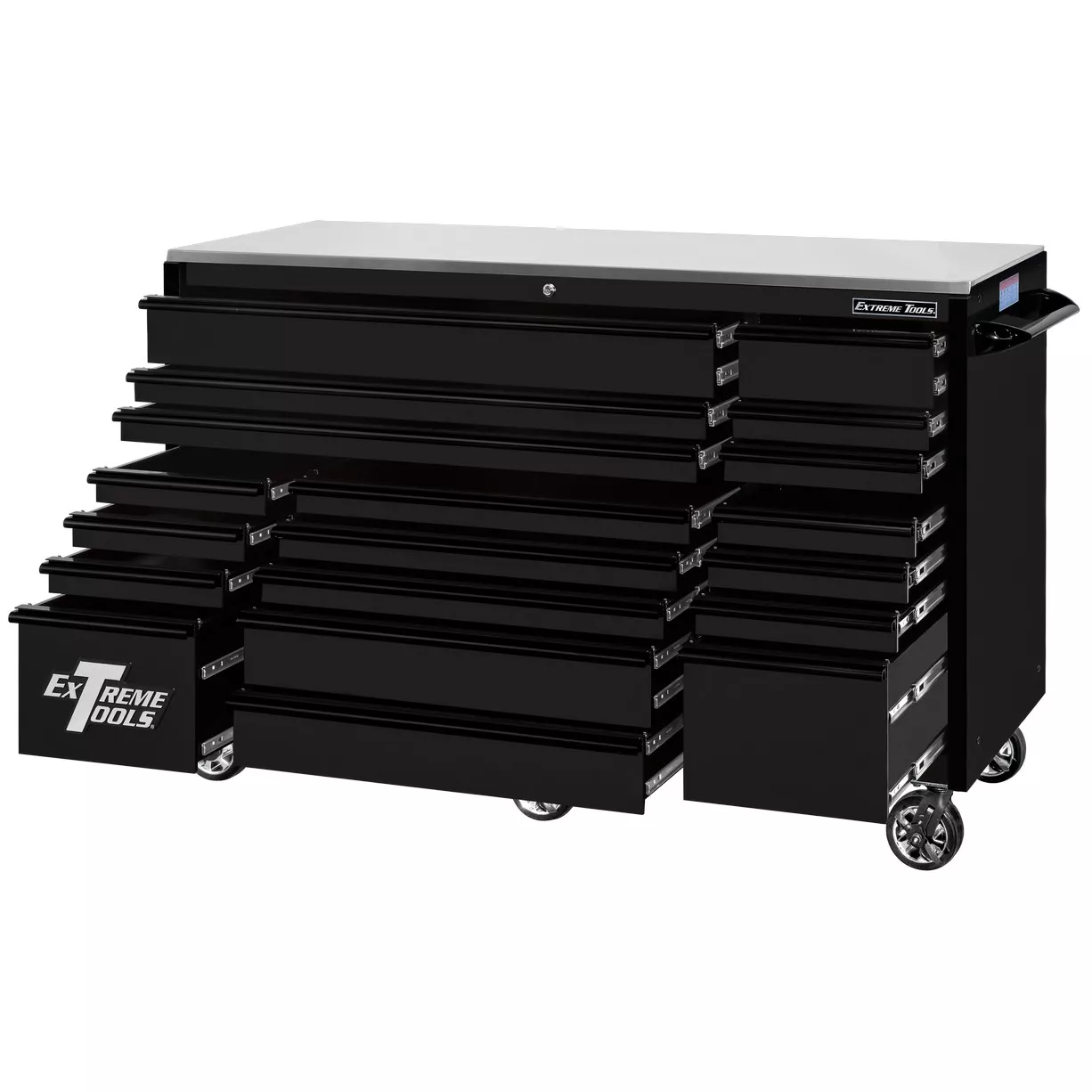 Extreme Tools® RX Series 72” 19 Drawer Professional Triple Bank Roller Cabinet with 150 lbs. drawer slides - Image 20