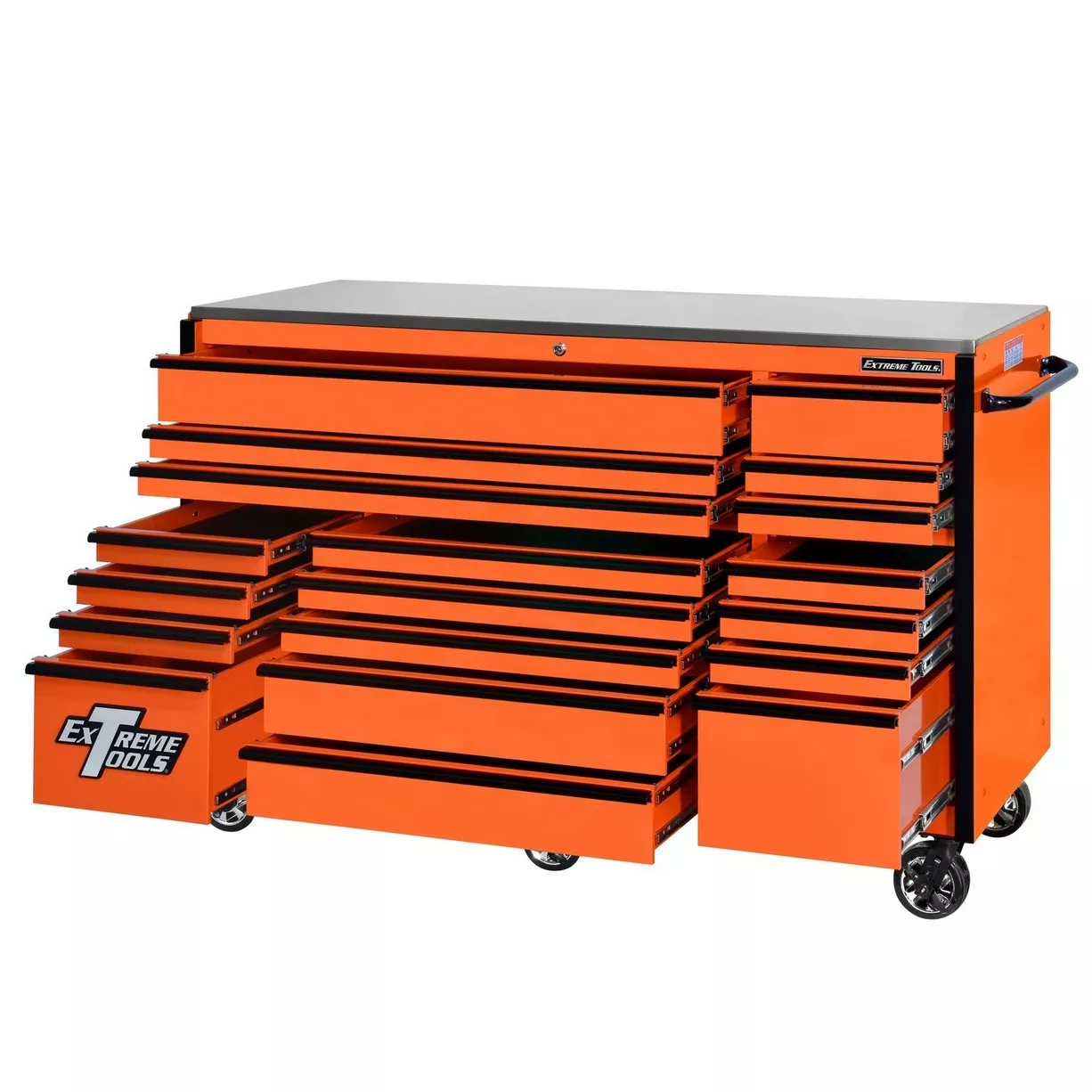 Extreme Tools® RX Series 72” 19 Drawer Professional Triple Bank Roller Cabinet with 150 lbs. drawer slides - Image 6