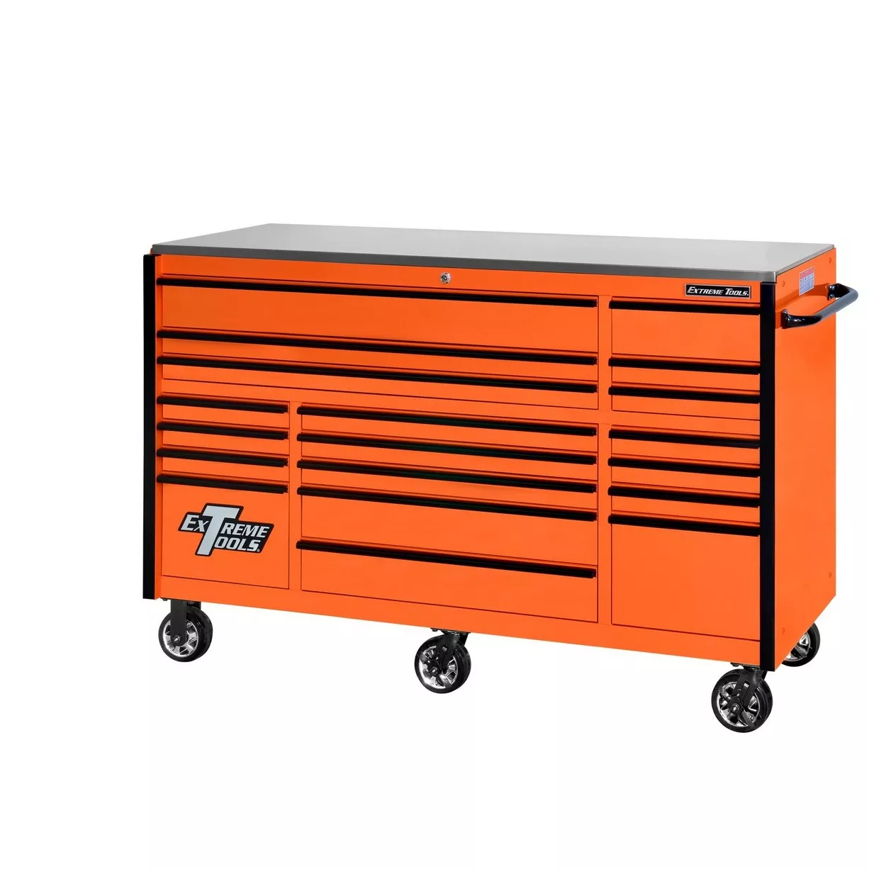 Extreme Tools® RX Series 72” 19 Drawer Professional Triple Bank Roller Cabinet with 150 lbs. drawer slides - Image 8