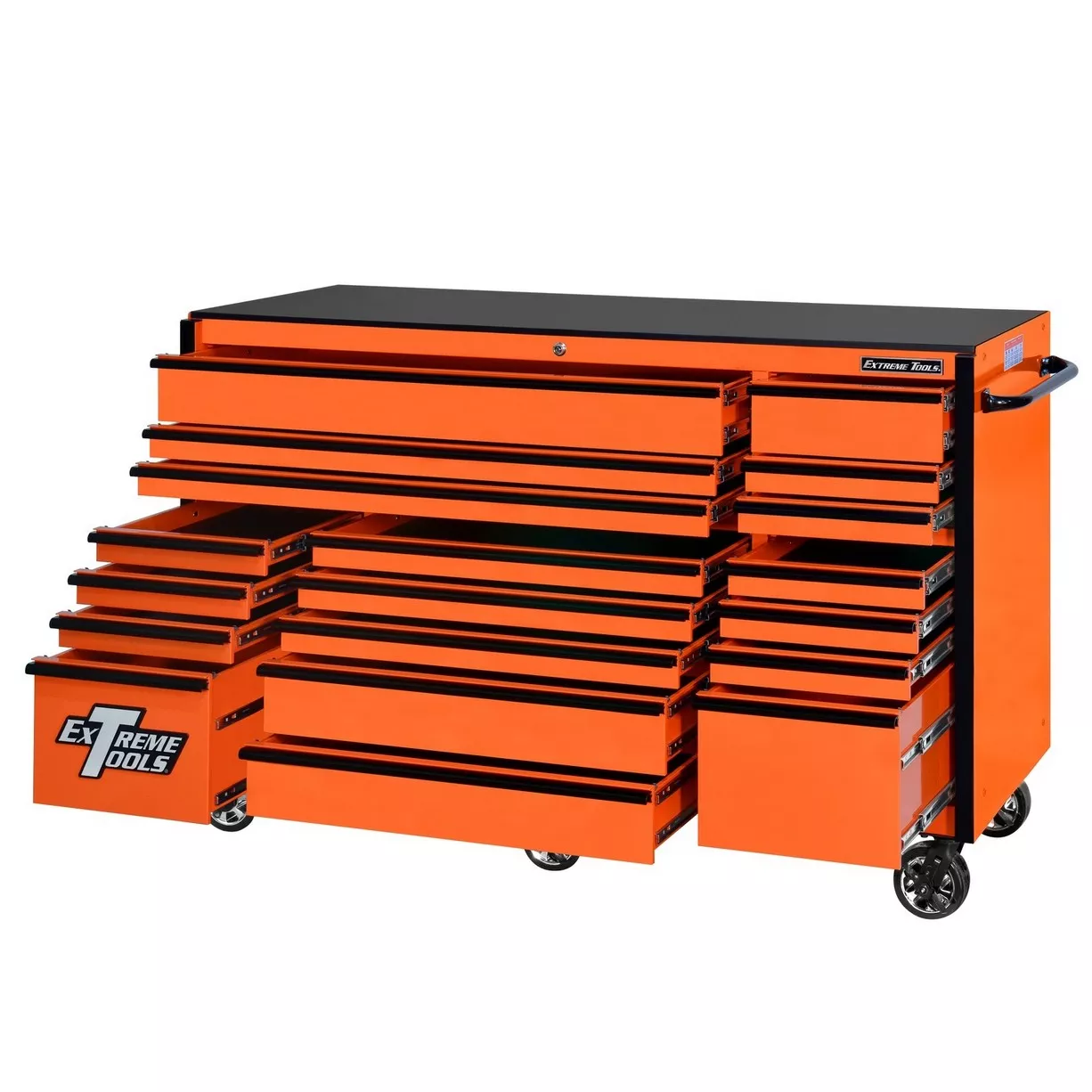 Extreme Tools® RX Series 72” 19 Drawer Professional Triple Bank Roller Cabinet with 150 lbs. drawer slides - Image 7