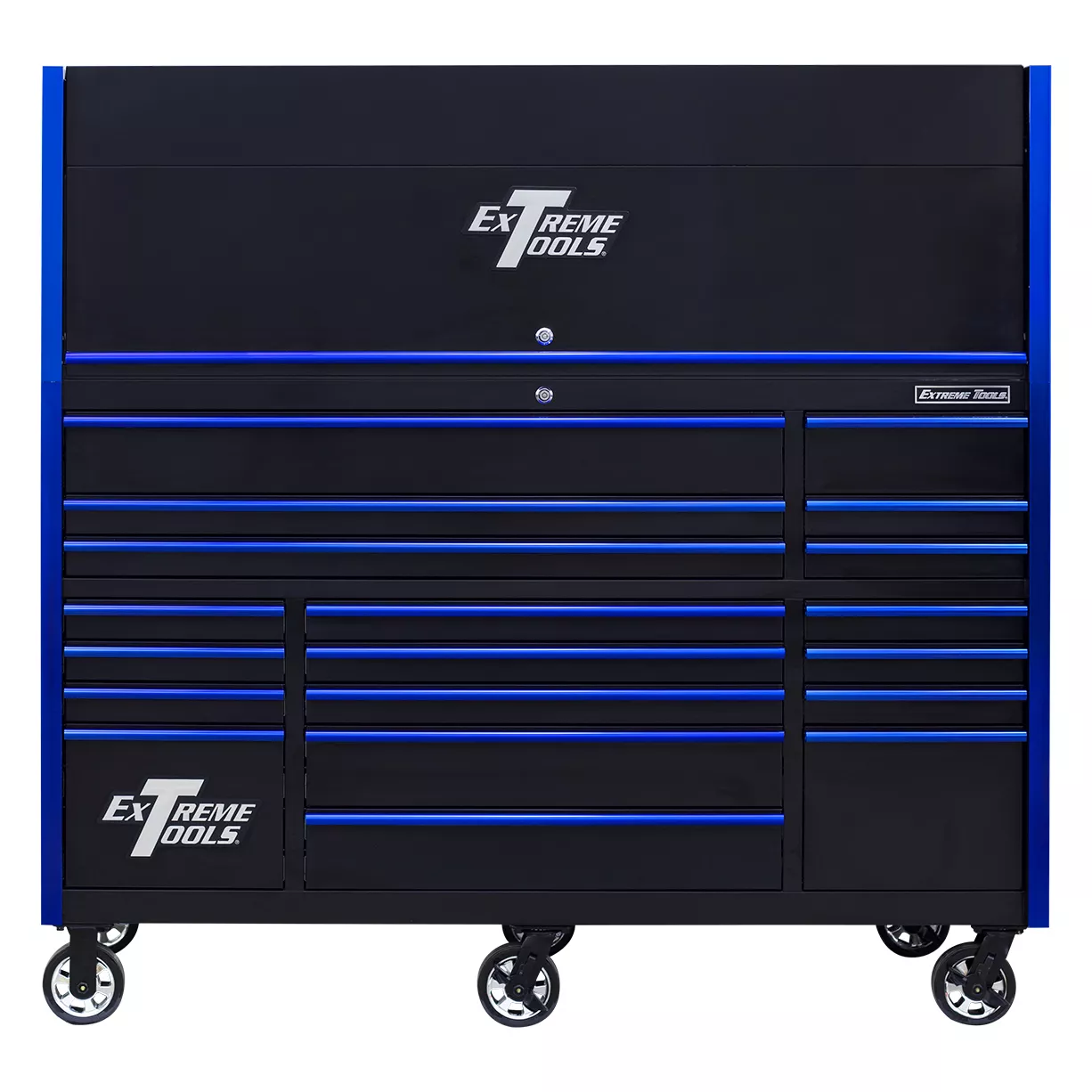 Extreme Tools 72in. x 30in. 19 Drawers Triple Bank Roller Cabinet and Power Workstation Hutch Combo - Image 6