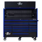 Extreme Tools 72in. x 30in. 19 Drawers Triple Bank Roller Cabinet and Power Workstation Hutch Combo - Image 5