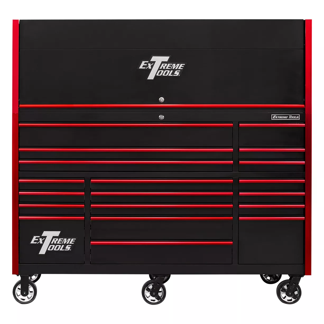 Extreme Tools 72in. x 30in. 19 Drawers Triple Bank Roller Cabinet and Power Workstation Hutch Combo - Image 9