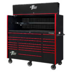 Extreme Tools 72in. x 30in. 19 Drawers Triple Bank Roller Cabinet and Power Workstation Hutch Combo - Image 10