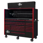 Extreme Tools 72in. x 30in. 19 Drawers Triple Bank Roller Cabinet and Power Workstation Hutch Combo - Image 10