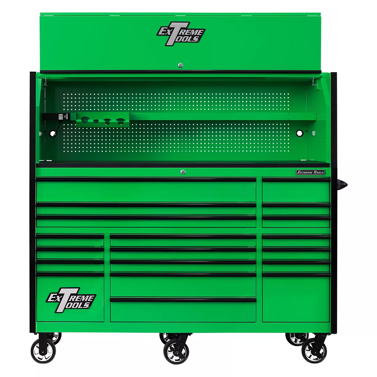 Extreme Tools 72in. x 30in. 19 Drawers Triple Bank Roller Cabinet and Power Workstation Hutch Combo - Image 18