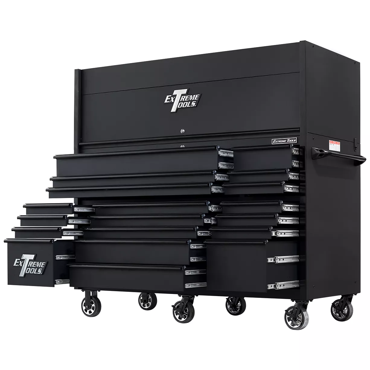 Extreme Tools 72in. x 30in. 19 Drawers Triple Bank Roller Cabinet and Power Workstation Hutch Combo - Image 28