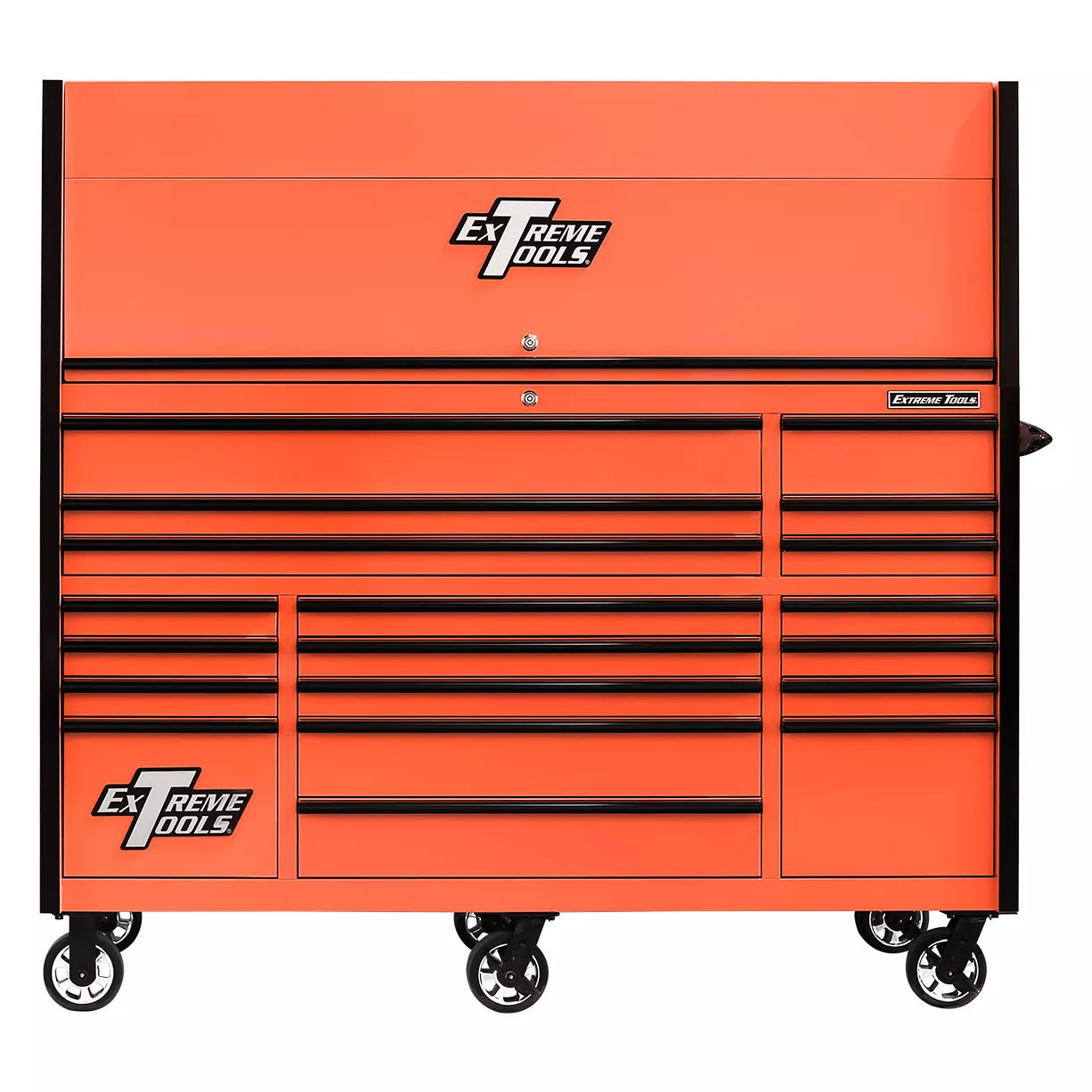 Extreme Tools 72in. x 30in. 19 Drawers Triple Bank Roller Cabinet and Power Workstation Hutch Combo - Image 4