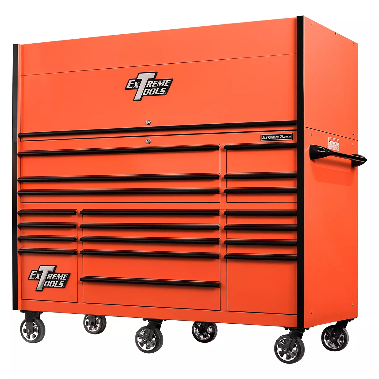 Extreme Tools 72in. x 30in. 19 Drawers Triple Bank Roller Cabinet and Power Workstation Hutch Combo - Image 2
