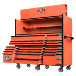 Extreme Tools 72in. x 30in. 19 Drawers Triple Bank Roller Cabinet and Power Workstation Hutch Combo
